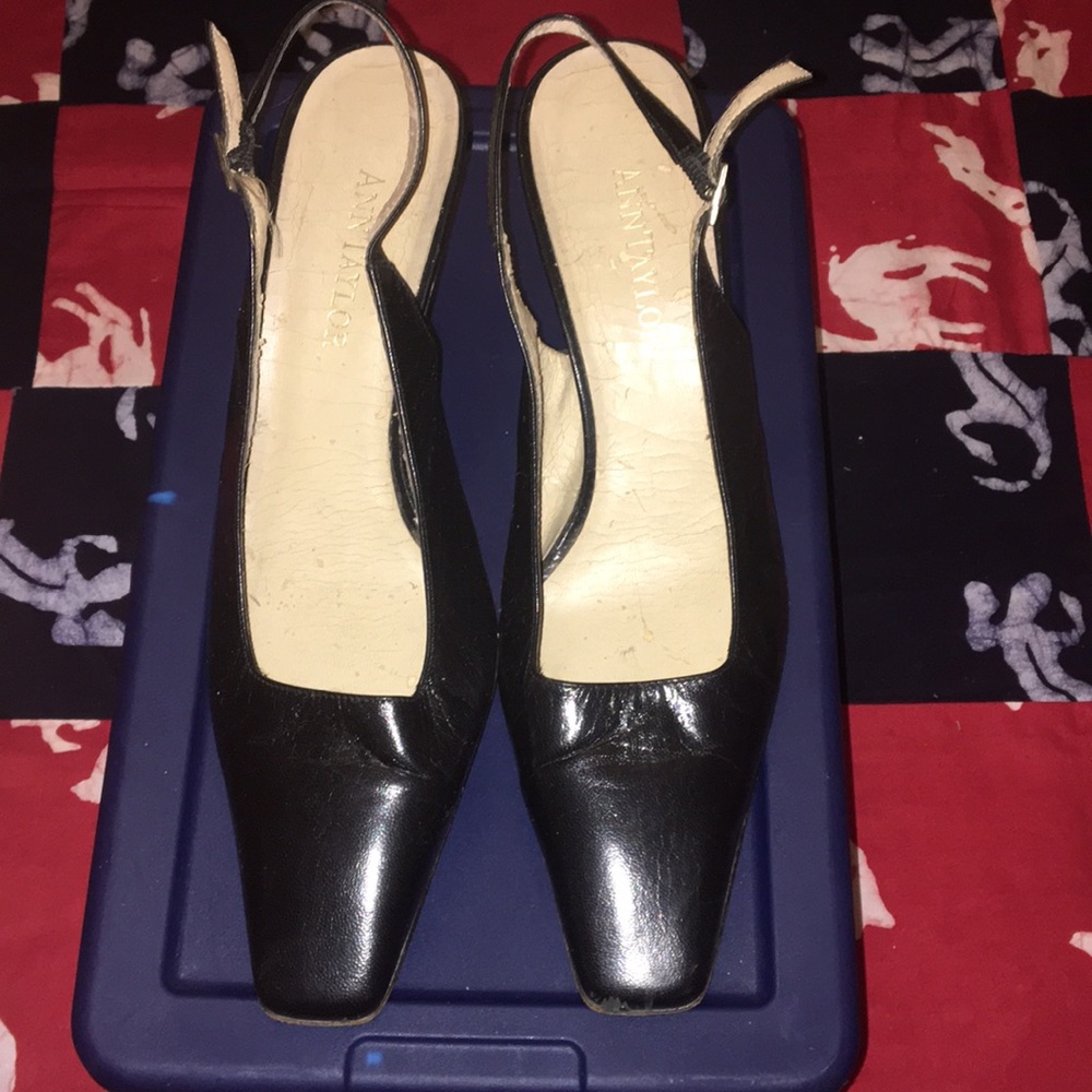 **Donated!** Black Leather Ann Taylor Sling-back Heels Size 8.5